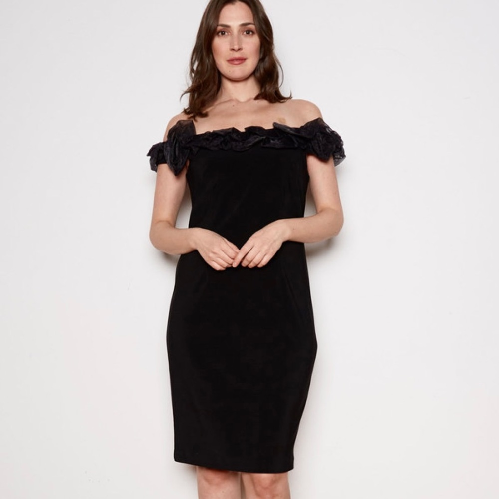 Retro Black Ruffles Off-Shoulder Dress Size 8